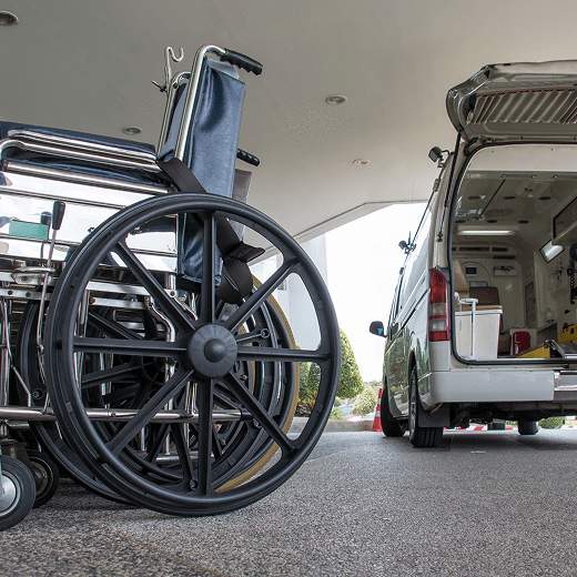 Medical transport van and wheelchair